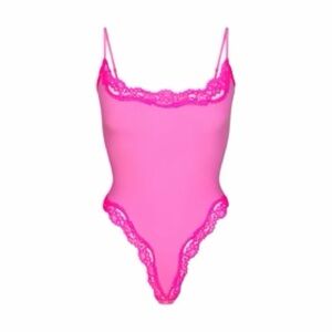SKIMS Hot Pink Lace-Trim Bodysuit
